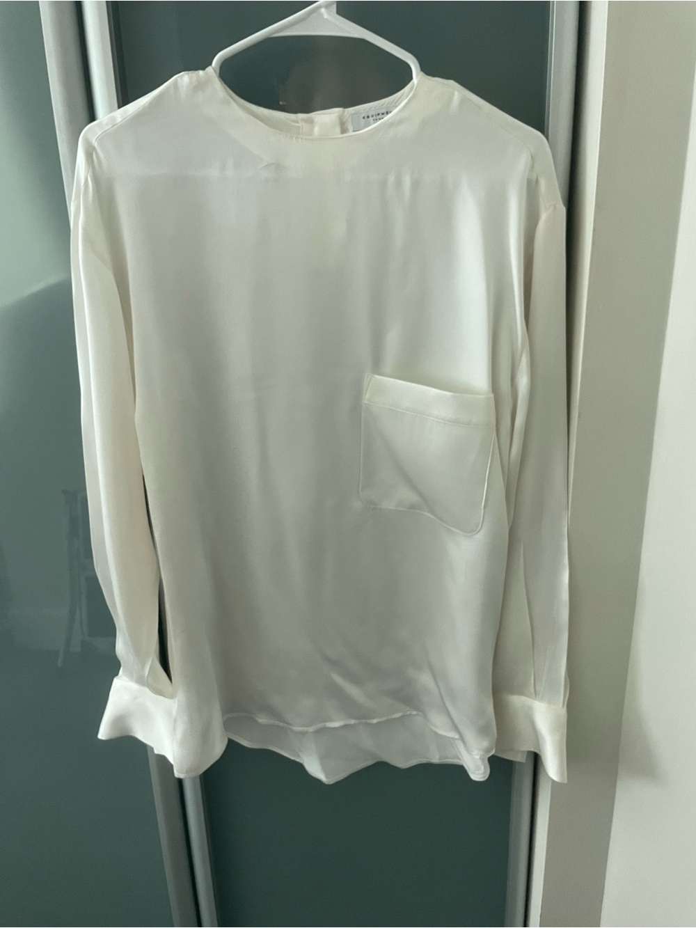 Equipment White Long-Sleeve Pocket Blouse
